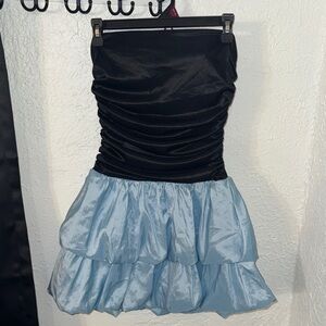 Speechless Strapless Black and Light Blue Mini Dress